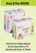 Johnson's Baby Wipes Extra Sensitive Or Gentle All Over 4 Pack-For Any 2