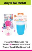 Munchkin Click Lock Flip Straw Or Miracle Spill Proof Trainer Cup-For 2 x 207ml