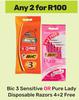 Bic 3 Sensitive Or Pure Lady Disposable Razors 4+2 Free-For Any 2