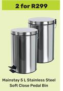 Mainstays 5L Stainless Steel Soft Close Pedal Bin-For 2