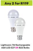 Lightworx 7W Rechargeable A60 LED E27 Or B22 Bulbs-For Any 2