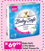 Baby Soft 2 Ply White Toilet Tissue-9s