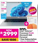 ONN Intel Celeron Processor Plus Microsoft 365 Personal 1 Year Subscription 850026196