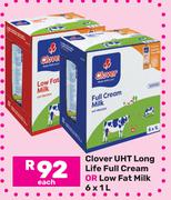 Clover UHT Long Life Full Cream Or Low Fat Milk-6 x 1L