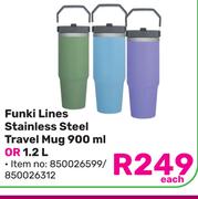 Funki Lines 900ml Or 1.2Ltr Stainless Steel Travel Mug-Each