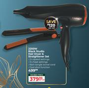 Carmen 2200W Black Studio Hair Dryer & Straightener Set