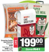 Groceries Combo Aunt Caroline Rice 5kg, Spar Cake Flour 5kg, Spar Super Maize Meal 5kg-For All