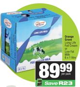Orange Grove Long Life Full Cream Or Low Fat Milk-6 x 1Ltr Per Pack
