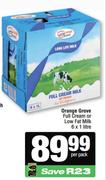 Orange Grove Full Cream Or Low Fat Milk-6 x 1L