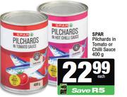 Spar Pilchards In Tomato Or Chilli Sauce-400g Each