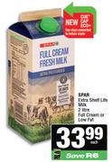 Spar Extra Shelf Life Milk Full Cream Or Low Fat-2L