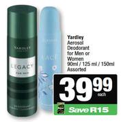 Yardley Aerosol Deodorant For Men Or Women Assorted-90ml/125ml/150ml