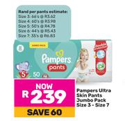Pampers Ultra Skin Pants Jumbo Pack Assorted Size 3-Size 7