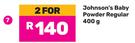 Johnson's Baby Powder Regular-For 2 x 400g