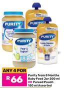 Purity From 8 Months Baby Food Jar 200ml Or Pureed Pouch 150ml-For Any 4
