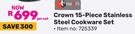 Tissolli Crown 15 Piece Stainless Steel Cookware Set 725339-Per Set