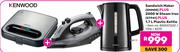 Kenwood Sandwich Maker SMM00 Plus 2000W Steam Iron STP41 Plus 1.7L Plastic Kettle 850001220/7316/837