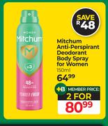 Mitchum Anti Perspirant Deodorant Body Spray For Women-For 2 x 150ml