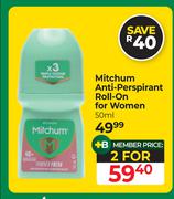 Mitchum Anti Perspirant Roll On For Women-For 2 x 50ml