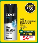 Axe Anti Perspirant Deodorant-For 2 x 150ml