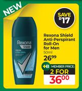 Rexona Shield Anti Perspirant Roll On For Men-For 2 x 50ml