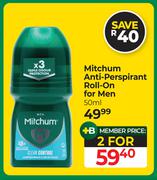 Mitchum Anti Perspirant Roll On For Men-For 2 x 50ml