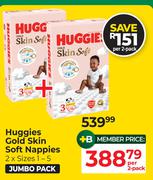 Huggies Gold Skin Soft Nappies (Sizes 1-5)-Per 2 Packs