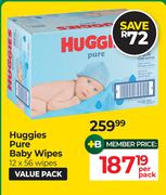 Huggies Pure Baby Wipes (12 x 56 Wipes)-Per Pack