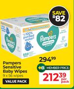 Pampers Sensitive Baby Wipes (9 x 56 Wipes)-Per Pack