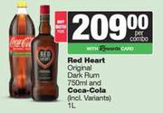 Red Heart Original Dark Rum 750ml & Coca Cola 1L-Both For