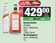 Inverroche Amber Gin 750ml & Schweppes 1L-Both For