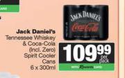 Jack Daniel's Tennessee Whisky & Coca Cola Spirit Cooler Cans-6 x 300ml