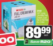 Spar UHT Long Life Milk, Full Cream, Low Fat Or Fat Free-6 x 1Ltr