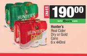 Hunter's Real Cider Dry Or Gold Cans-For 2 x 6 x 440ml