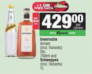 Inverroche Amber Gin 750ml & Schweppes 1L-Both For