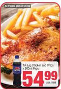 1/4 Leg Chicken And Chips + 500ml Pepsi-Per Meal