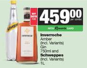 Inverroche Amber Gin 750ml & Schweppes 1L-Both For