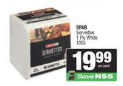 Spar Serviettes 1 Ply White-100s Per Pack