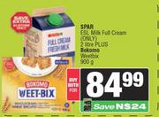 Spar ESL Milk Full Cream 2L Plus Bokomo Weetbix 900g-Both For