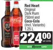 Red Heart Original Dark Rum 750ml & Coca Cola 1.25Ltr-For Both