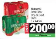 Hunter's Real Cider Dry or Gold Cans-For Any 2 x 6 x 440ml