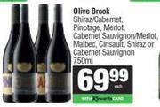 Olive Brook Shiraz/Cabernet,Pinotage,Merlot,Cabrnet Sauvignon/Merlot,Malbec,Cinsault,Shiraz-750ml EA