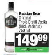 Russian Bear Original Triple Distill Vodka (Incl Variants)-750ml