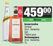 Inverroche Amber (Incl Variants) Gin 750ml & Schweppes 1Ltr-For Both