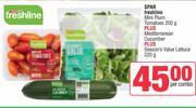 Spar Freshline Mini Plum Tomatoes 200g+Mediterranean Cucumber+Season's Value Lettuce 220g-Per Combo