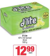 D'Lite 40% Fat Spread Brick-500g Each