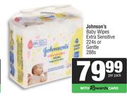 Johnson's Baby Wipes Extra Sensitive 224s Or Gentle 288s-Per Pack