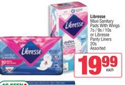 Libresse Maxi Sanitary Pads With Wings 7s/9s/10s Or Libresse Panty Liners Assorted-20s Each
