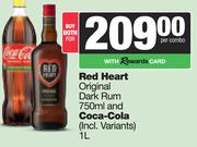 Red Heart Original Dark Rum 750ml & Coca Cola 1L-Both For