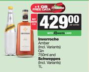 Inverroche Amber Gin 750ml & Schweppes 1L-Both For